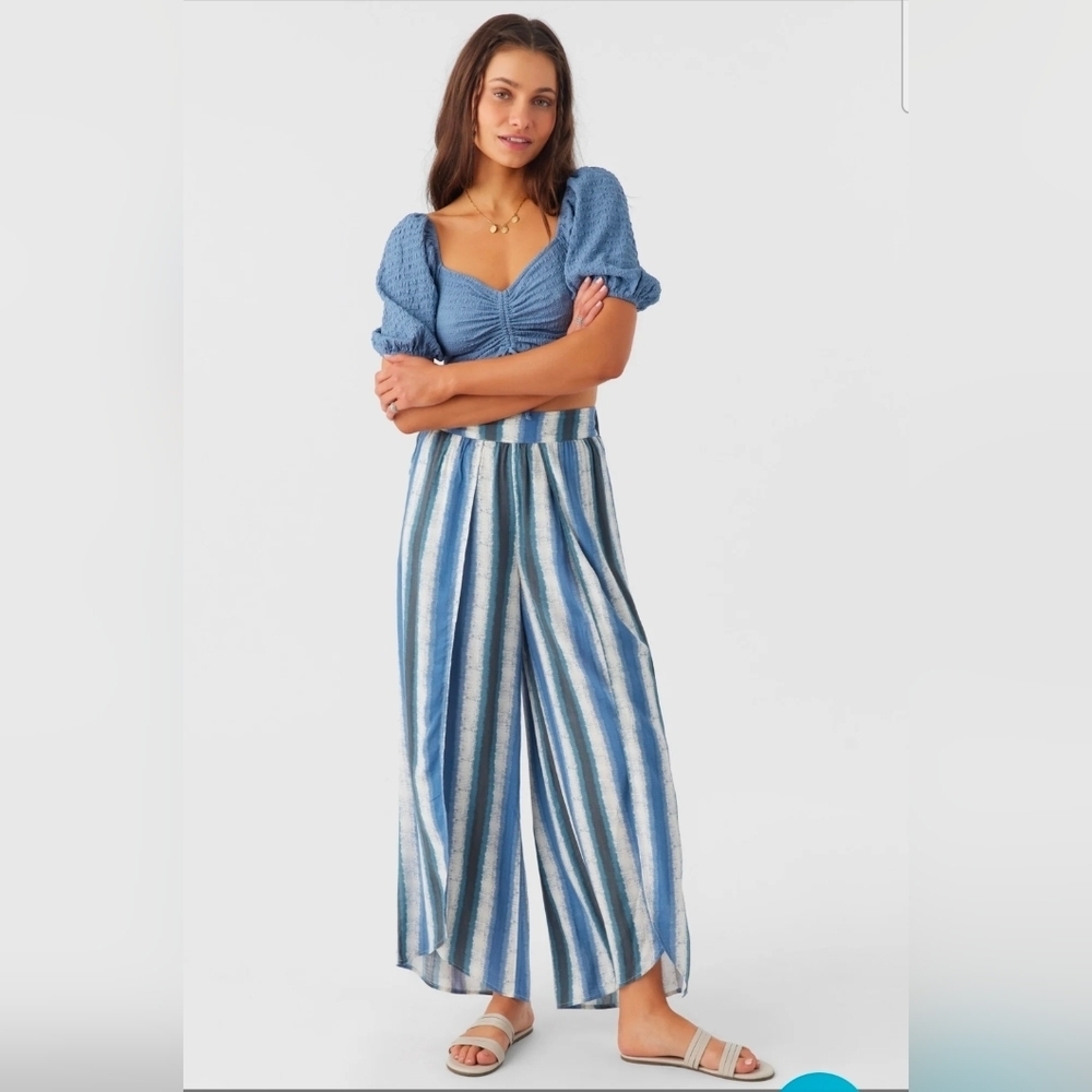 ❤️ O'NEILL TYMEA WIDE LEG HIGH RISE FADED STRIPE PANTS, SPLIT LEG, SMALL